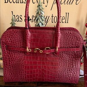 Claudia Red Crocodile-Embossed Satchel- NWT